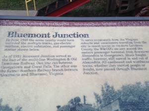 Bluemont is neighborhood in Arlington. It was a railroad junction and there is a stop along the trail that tells you all about it, along with a railroad car you can check out. 